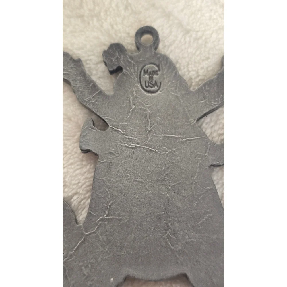 Vintage Pewter Christmas Ornament Child and Dog Sledding Winter Holiday Decor
